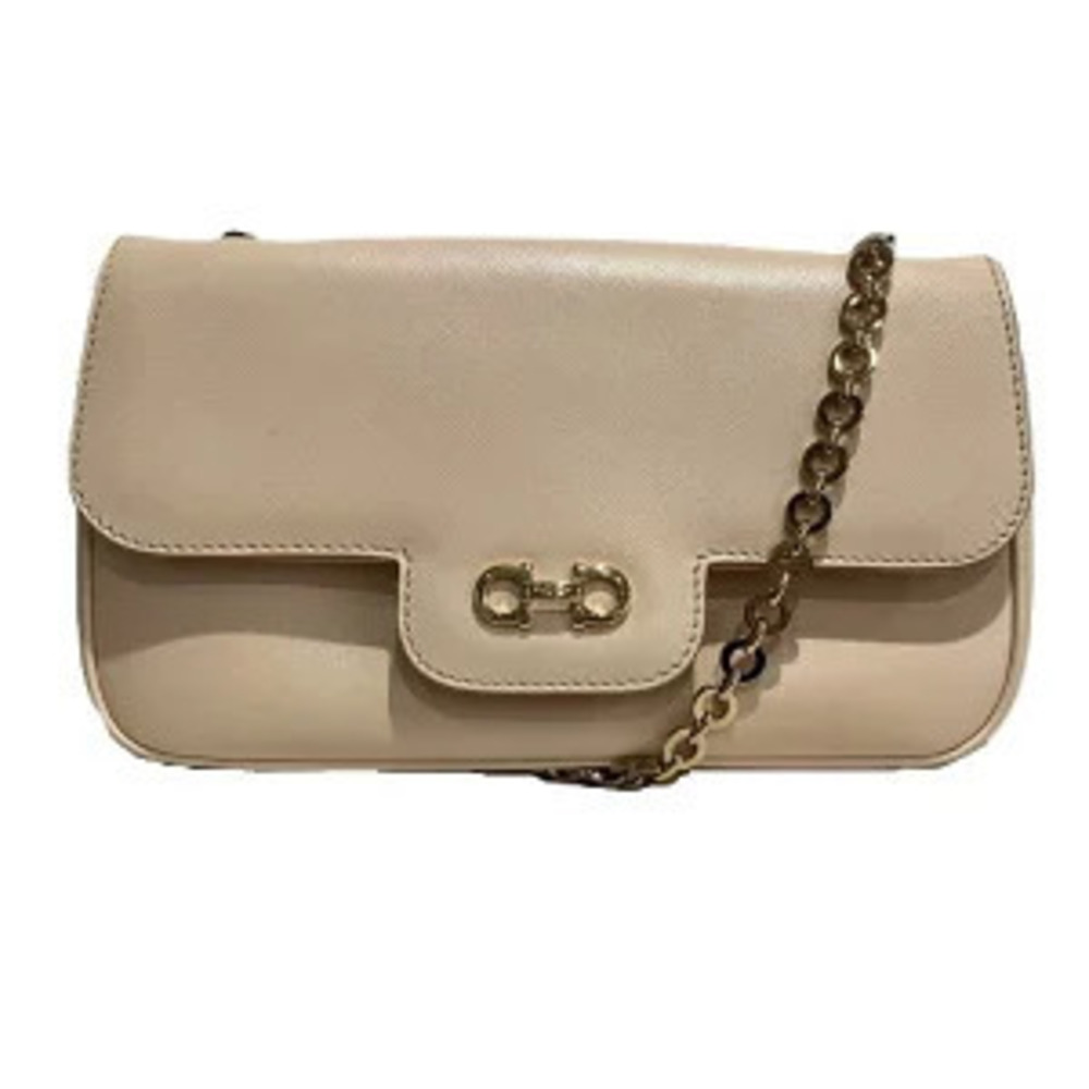 Salvatore Ferragamo Gancini Pink Beige Cream Leather Bag Handbag
